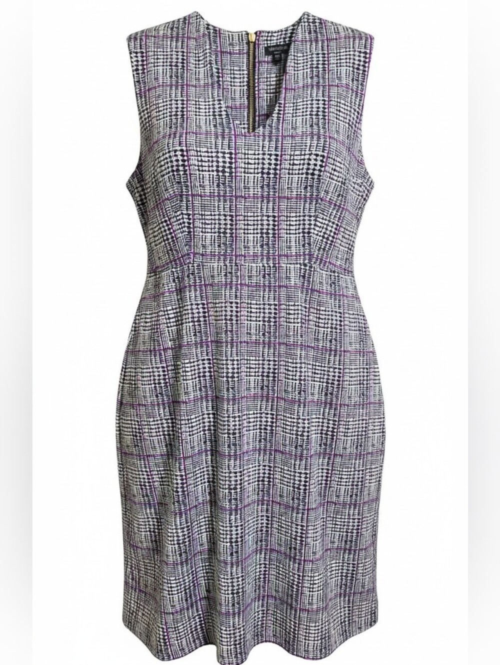 Nina Leonard Gray & Purple Plaid Sheath Dress